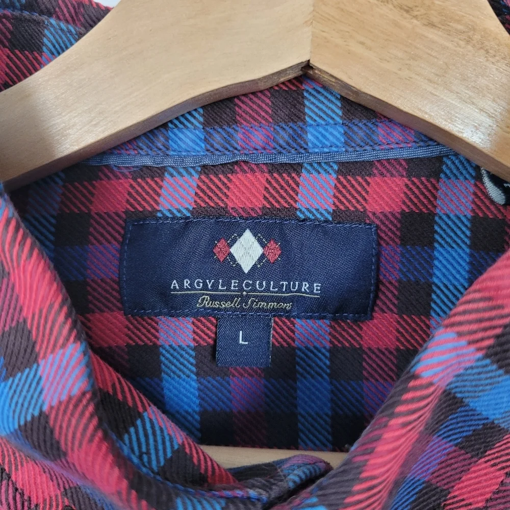 Argyle Culture Men's Red and Blue Checkered Shirt Size L